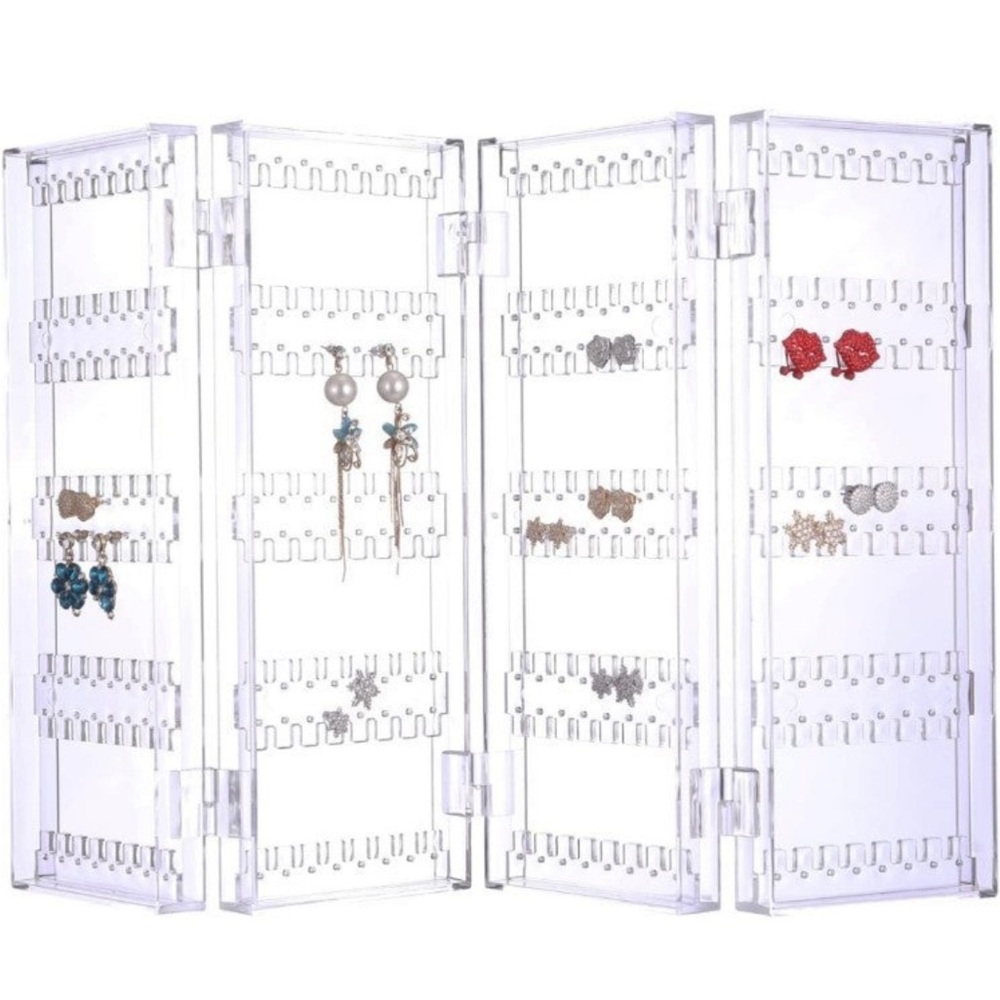 Acrylic 5 Tier 4 panel Foldable Earring Holder Rack Stand Jewelry Organizer
